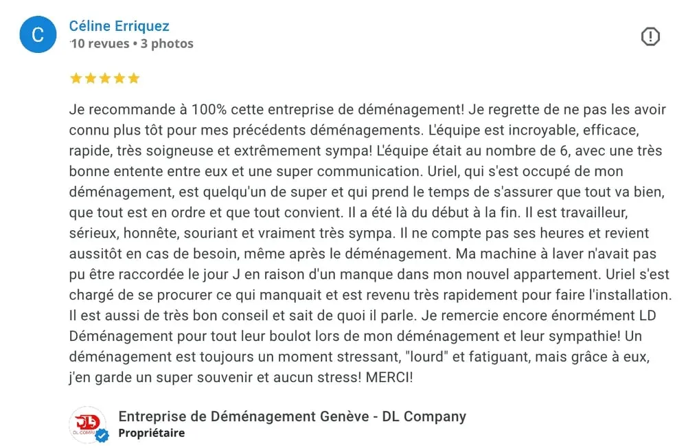 Avis Google 5 étoiles de Céline Erriquez