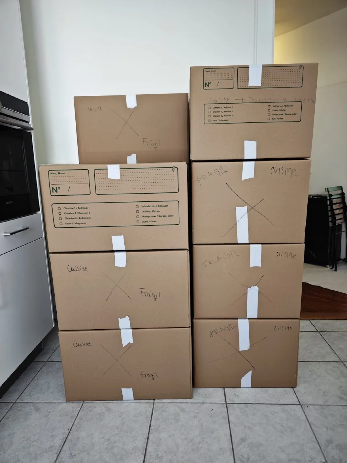 Cartons préparés et empilés